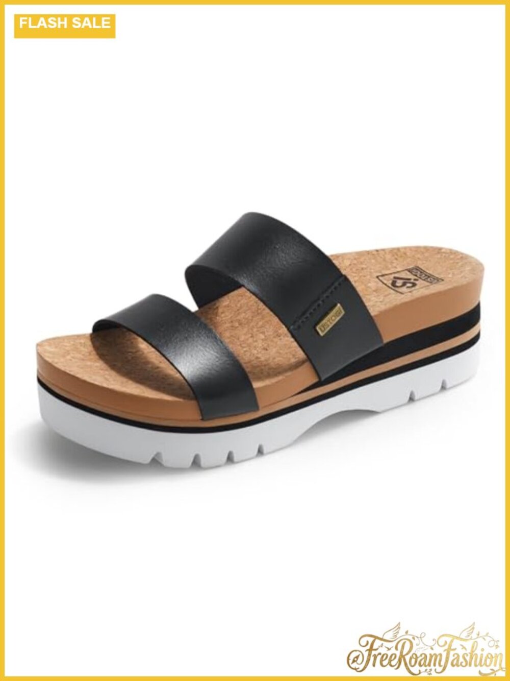 Women's Platform Slide Sandals Cork Footbed Arch Support Slip On Beach Shoes